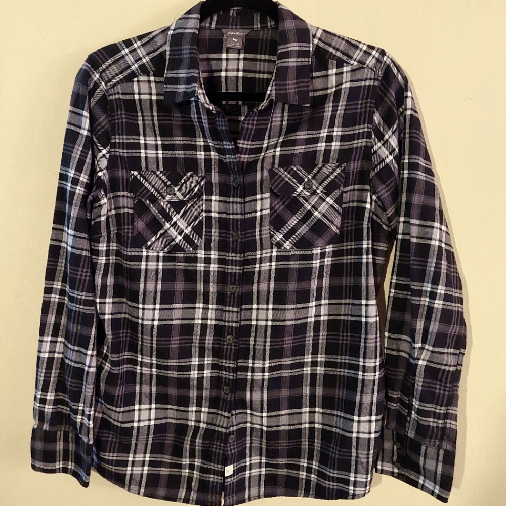 Eddie Bauer Black and White Plaid Button Down Shirt